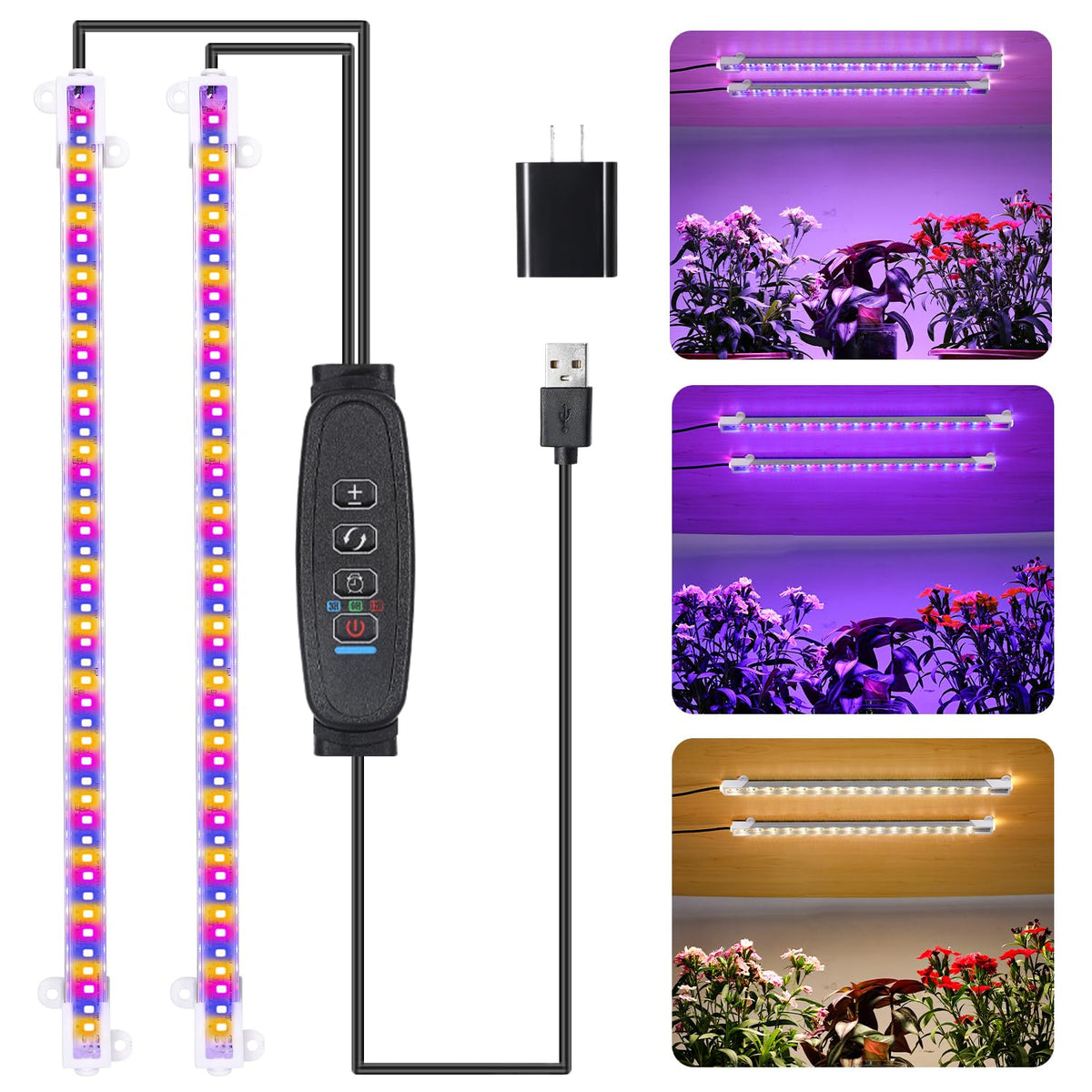 RWNTAO two-strip grow lamp setup for indoor plant growth