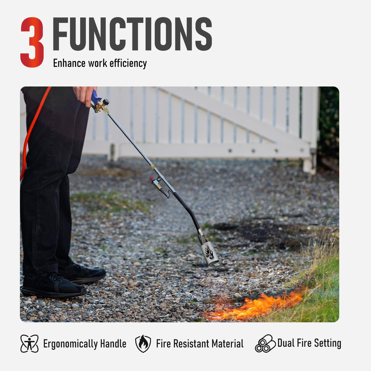 RX WELD red curved spout withstands heat during heavy tasks.