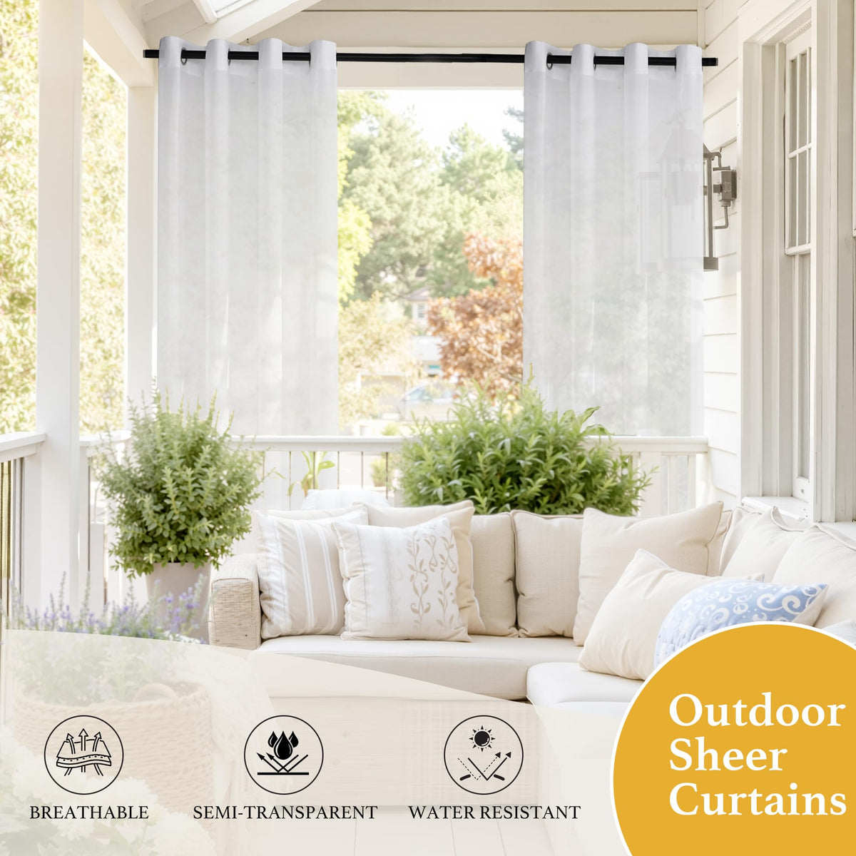 RYB HOME balcony and pool area privacy drapes in light, airy weave