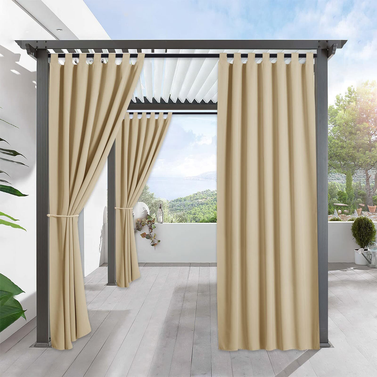 RYB HOME outdoor curtain fabric close-up shows thick weave for shade.