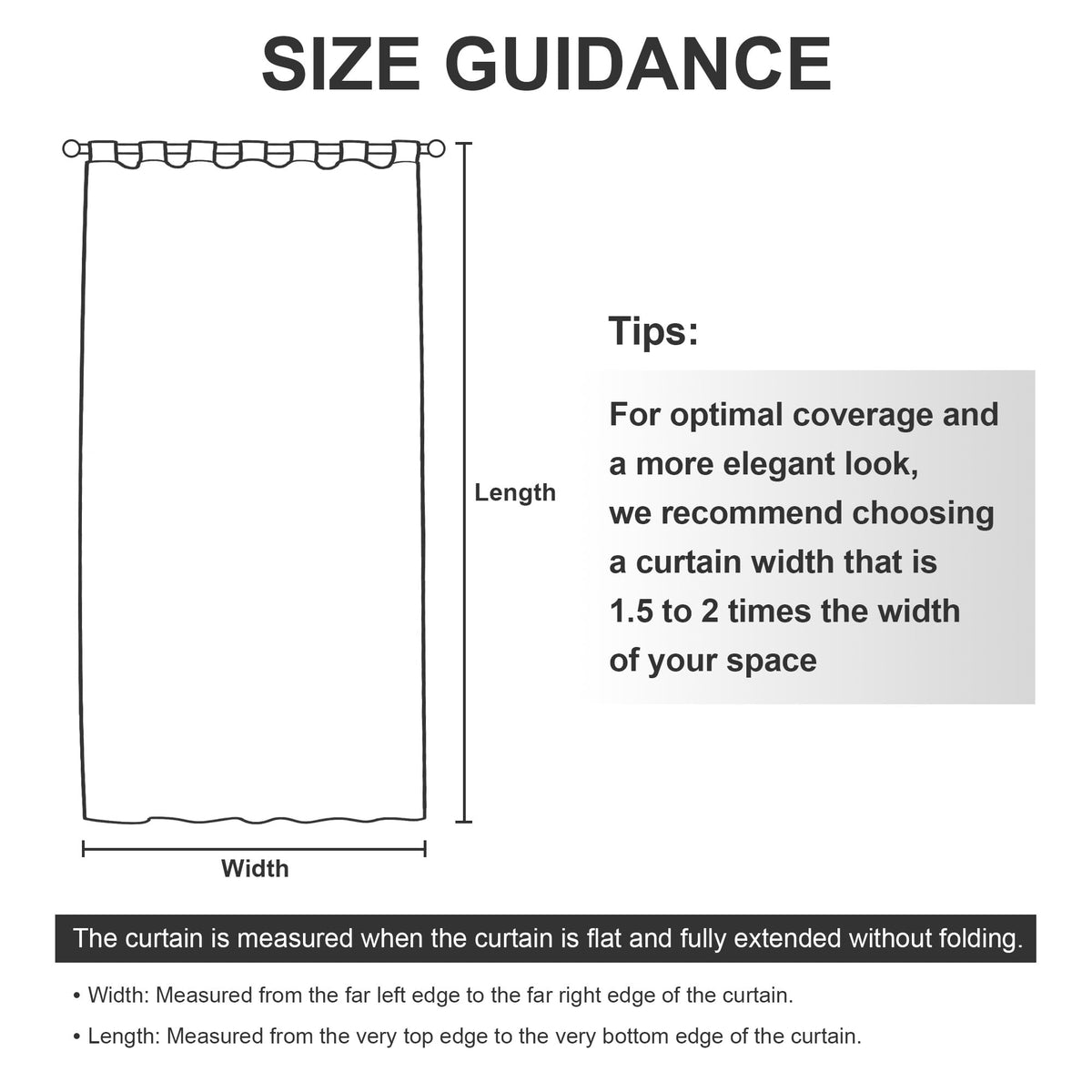RYB HOME guidance image shows recommended width for full coverage.
