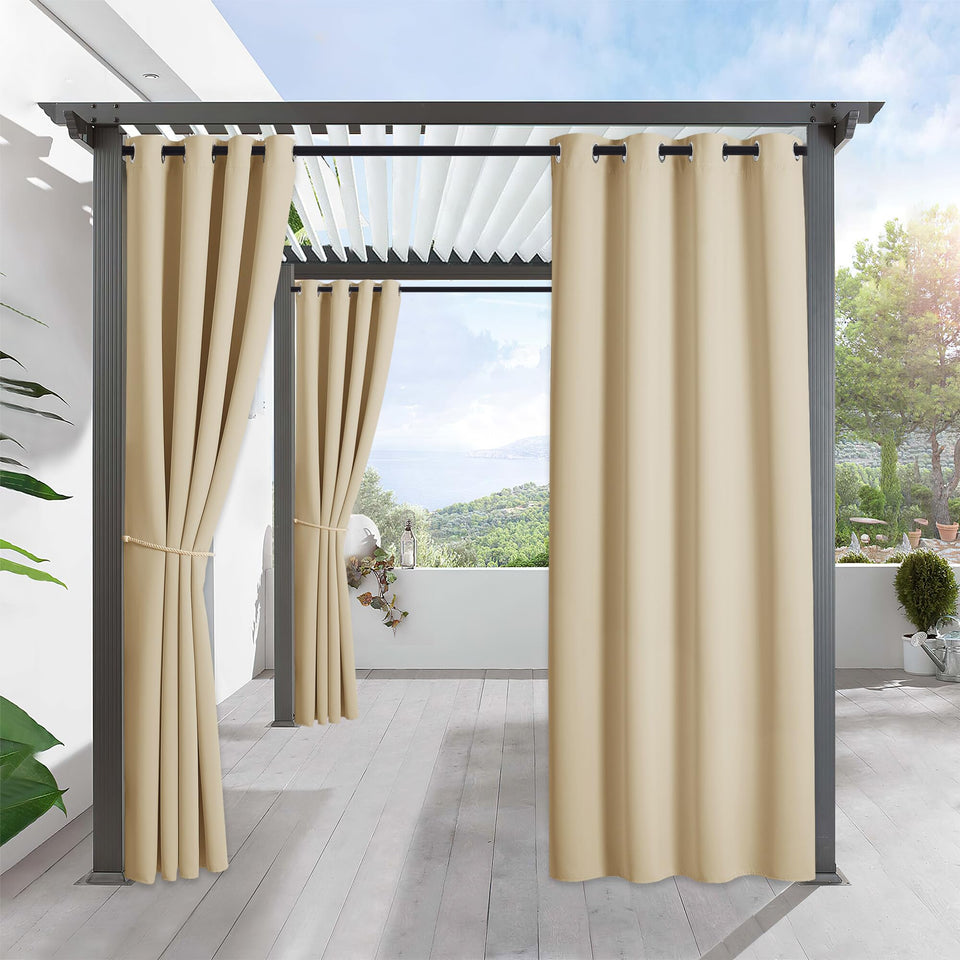RYB HOME outdoor curtains fabric close-up shows 230GSM weave for shade and UV protection