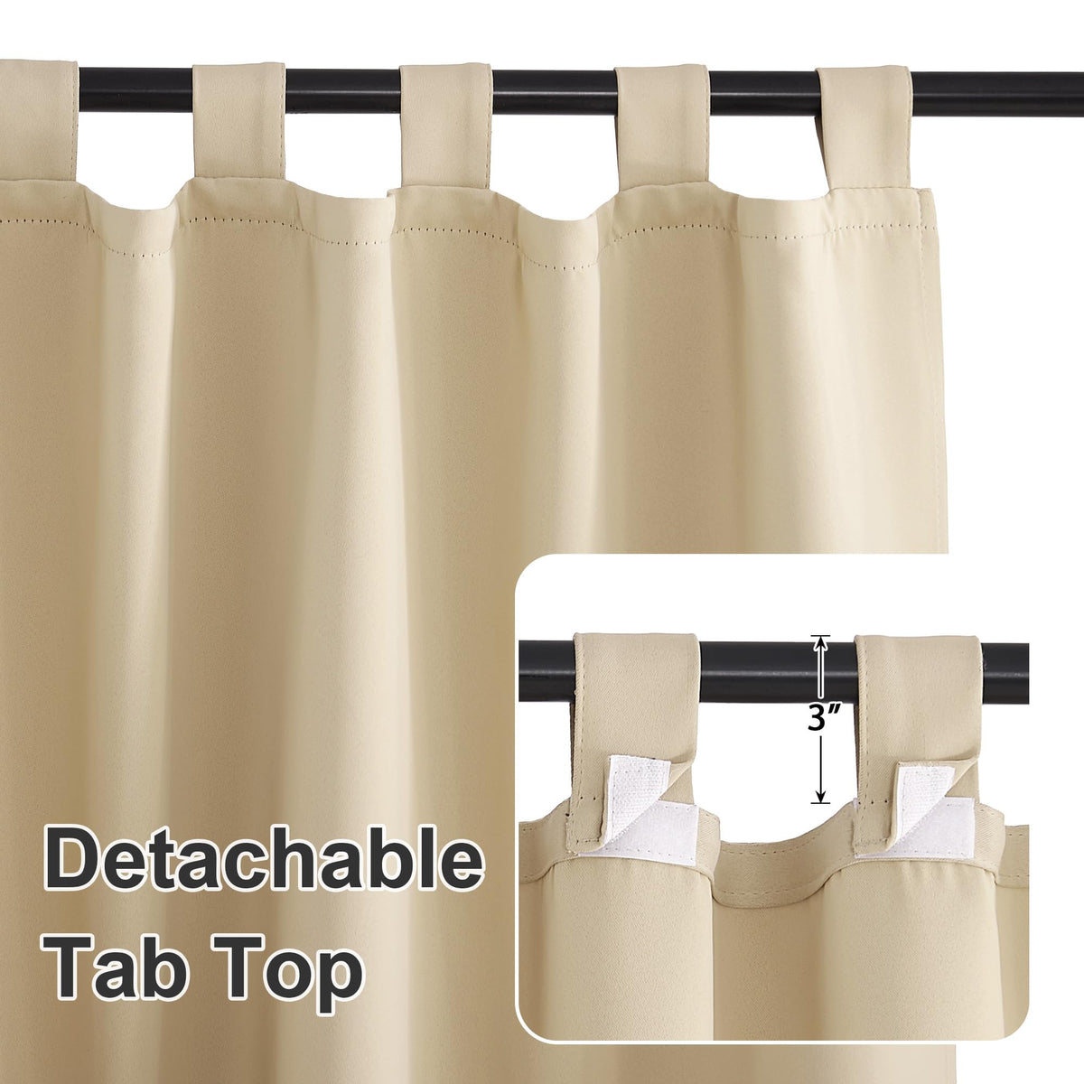 RYB HOME sticky-tab top curtain beige enables easy hanging and gathered looks