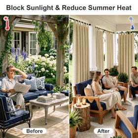 RYB HOME outdoor curtain blocks sunlight to keep patio cooler.