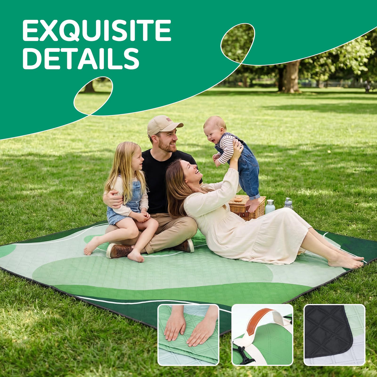 RYCHIC camping outdoor blanket shown during a hiking trip.