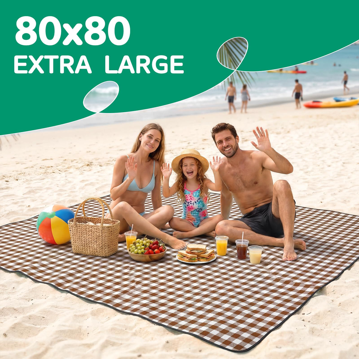 RYCHIC extra-large picnic blanket fits 4-8 adults for comfortable outdoor meals.