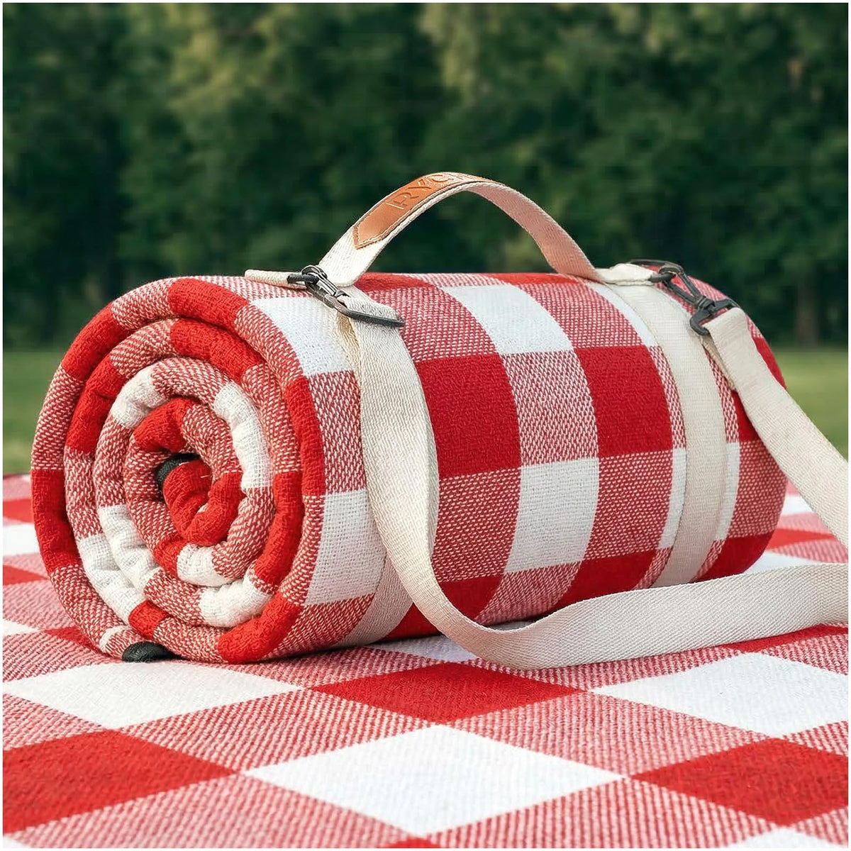 RYCHIC extra-large picnic blanket in park setting for family picnics