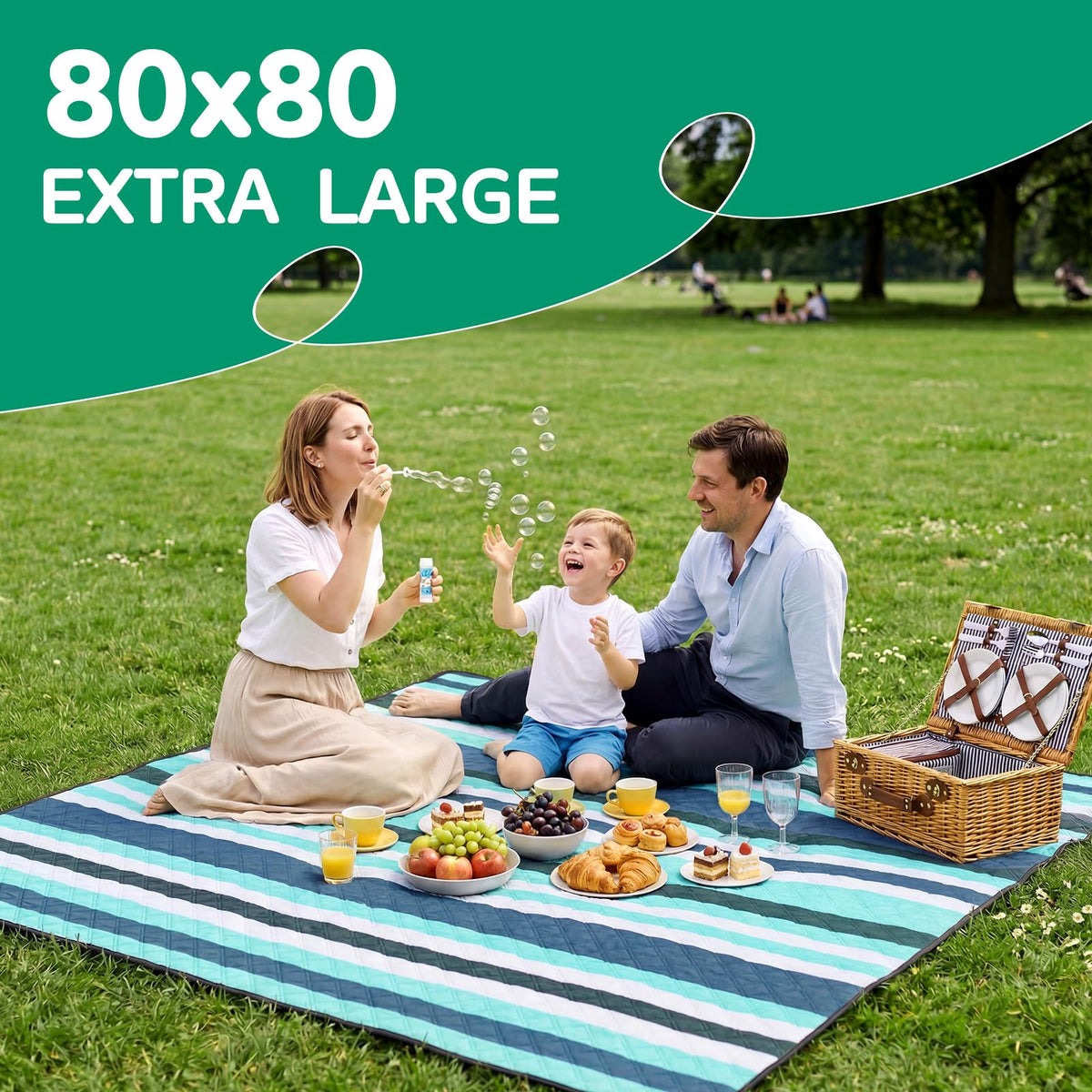 RYCHIC picnic blanket foldable design for easy carry on picnics.