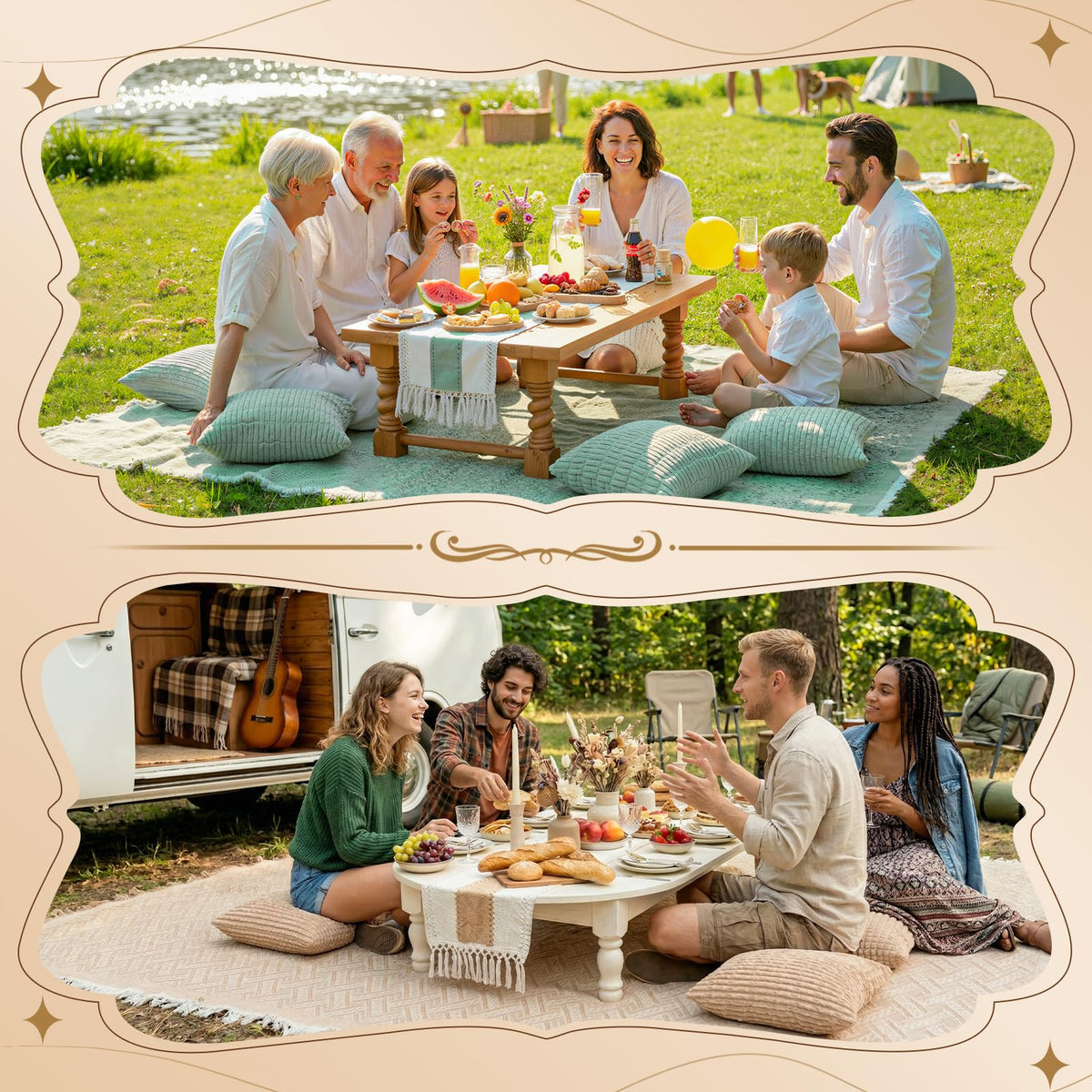 RYCHIC picnic blanket in park setting demonstrates portable outdoor comfort