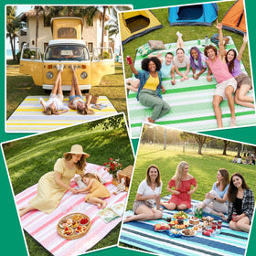 RYCHIC pink picnic blanket folded compact, ready for car trips