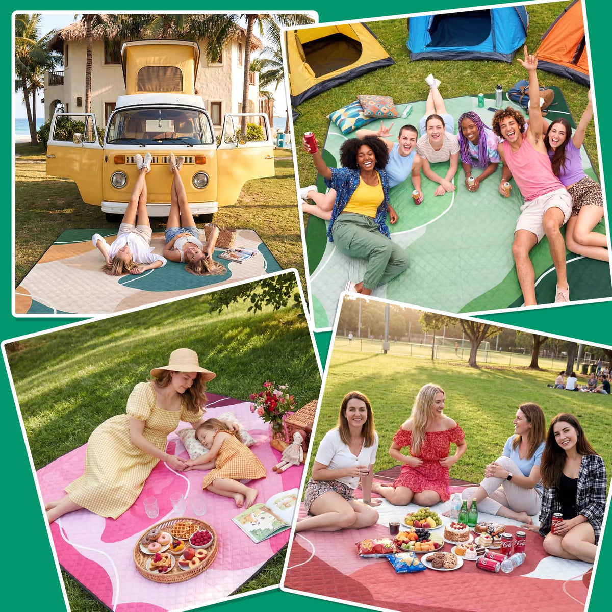 RYCHIC sandproof beach blanket laid on sand for clean seating.