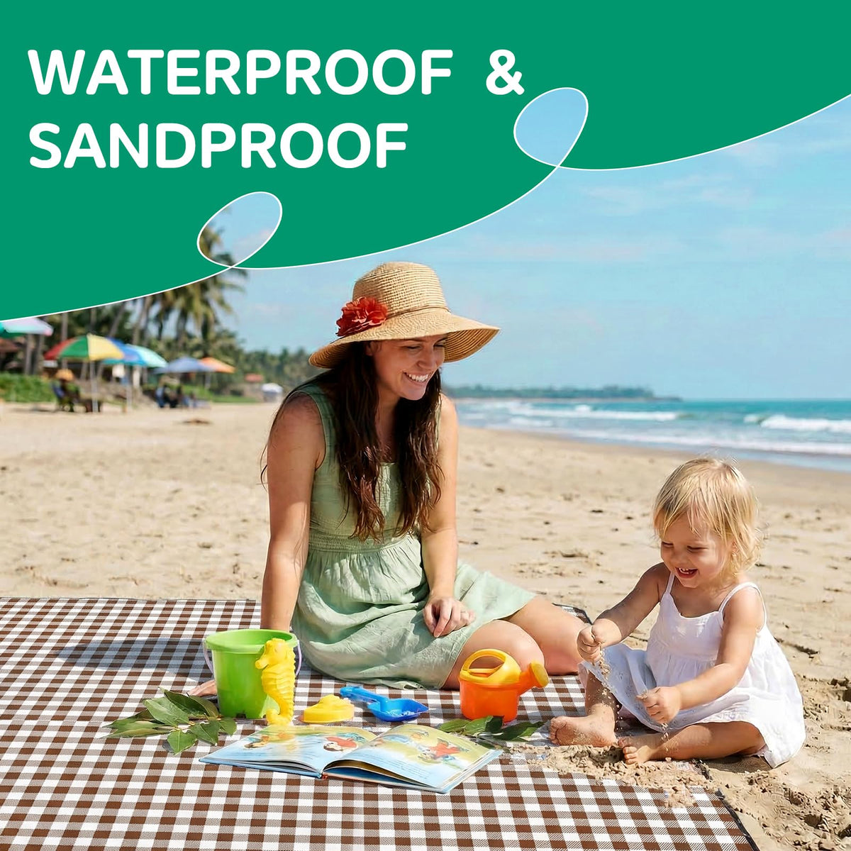RYCHIC sandproof beach blanket ideal for windy shore days.