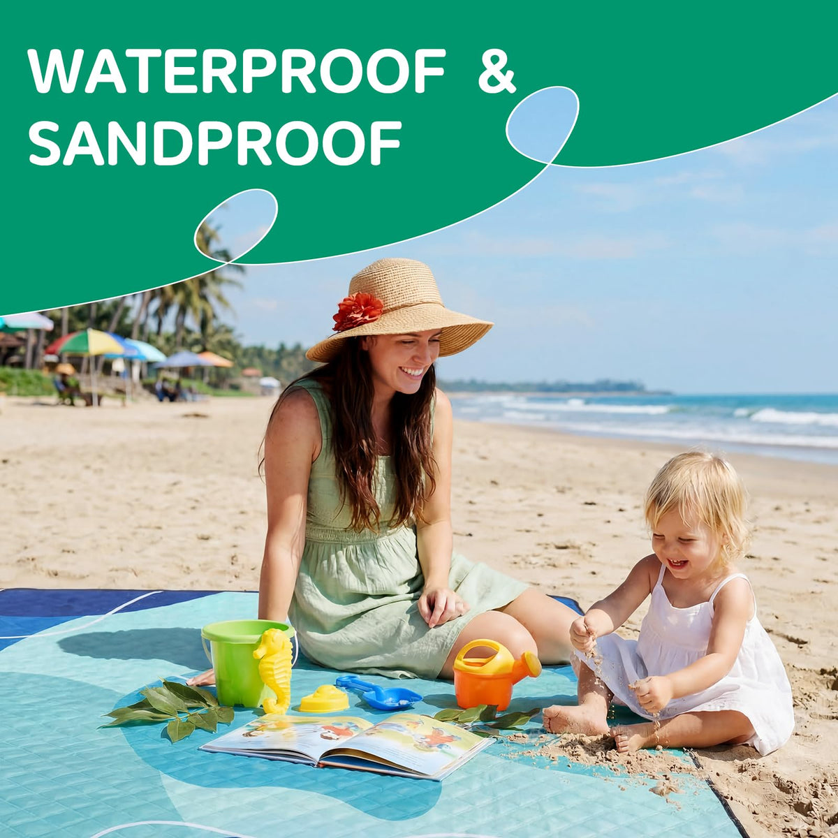RYCHIC sandproof picnic blanket—easy fold and car-friendly portability.
