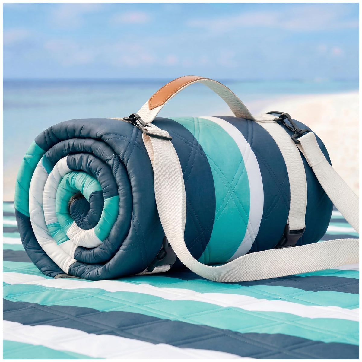 RYCHIC waterproof beach blanket extra-large for a family beach day.