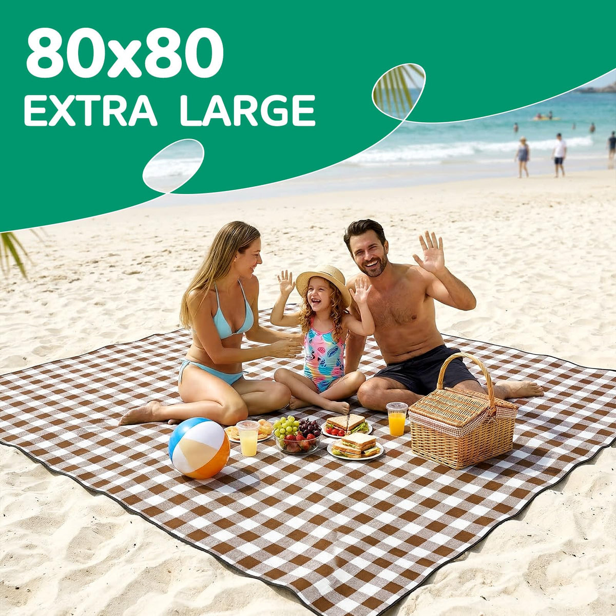 RYCHIC blanket laid on sand showing sandproof surface