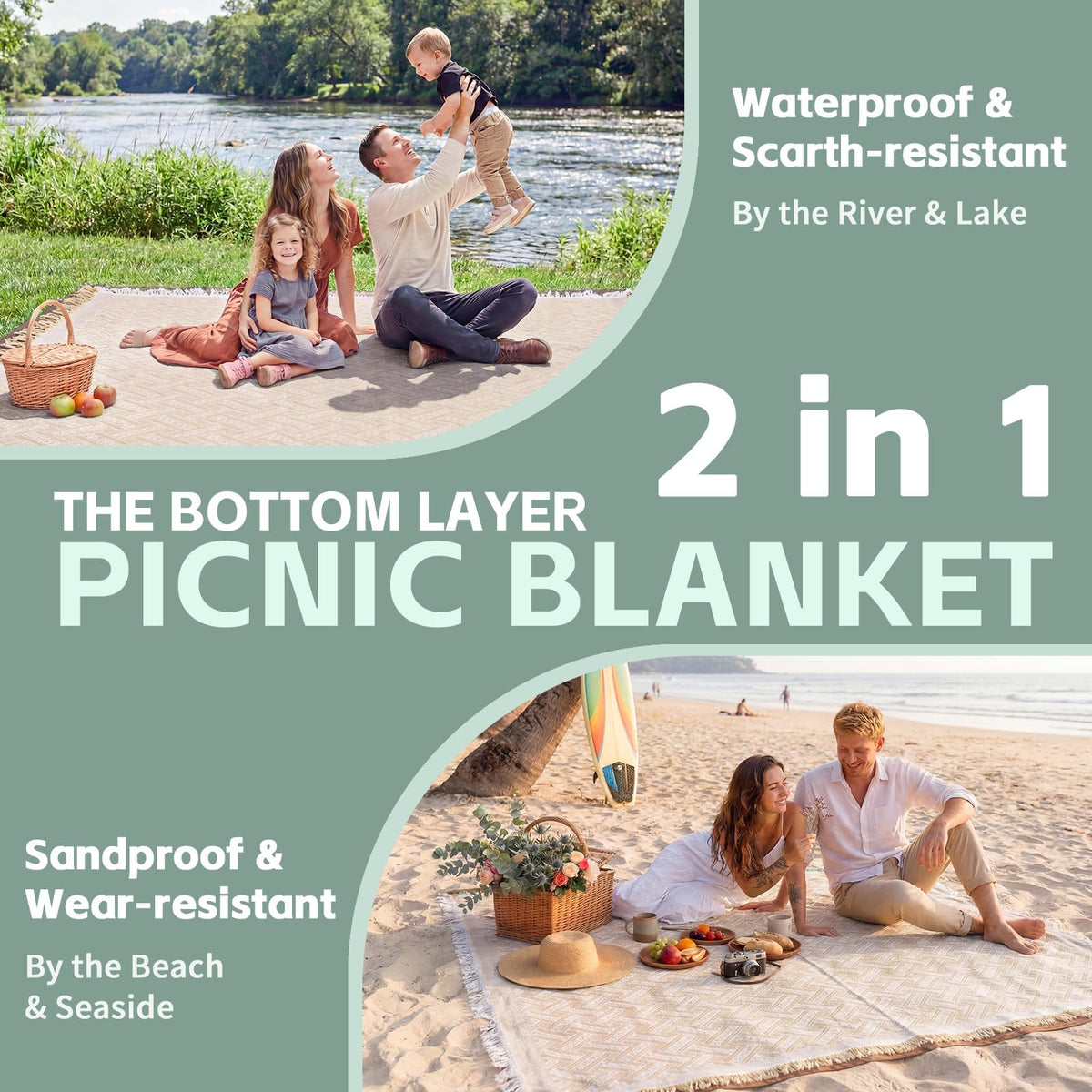 RYCHIC dual-layer blanket protects against sand and moisture.