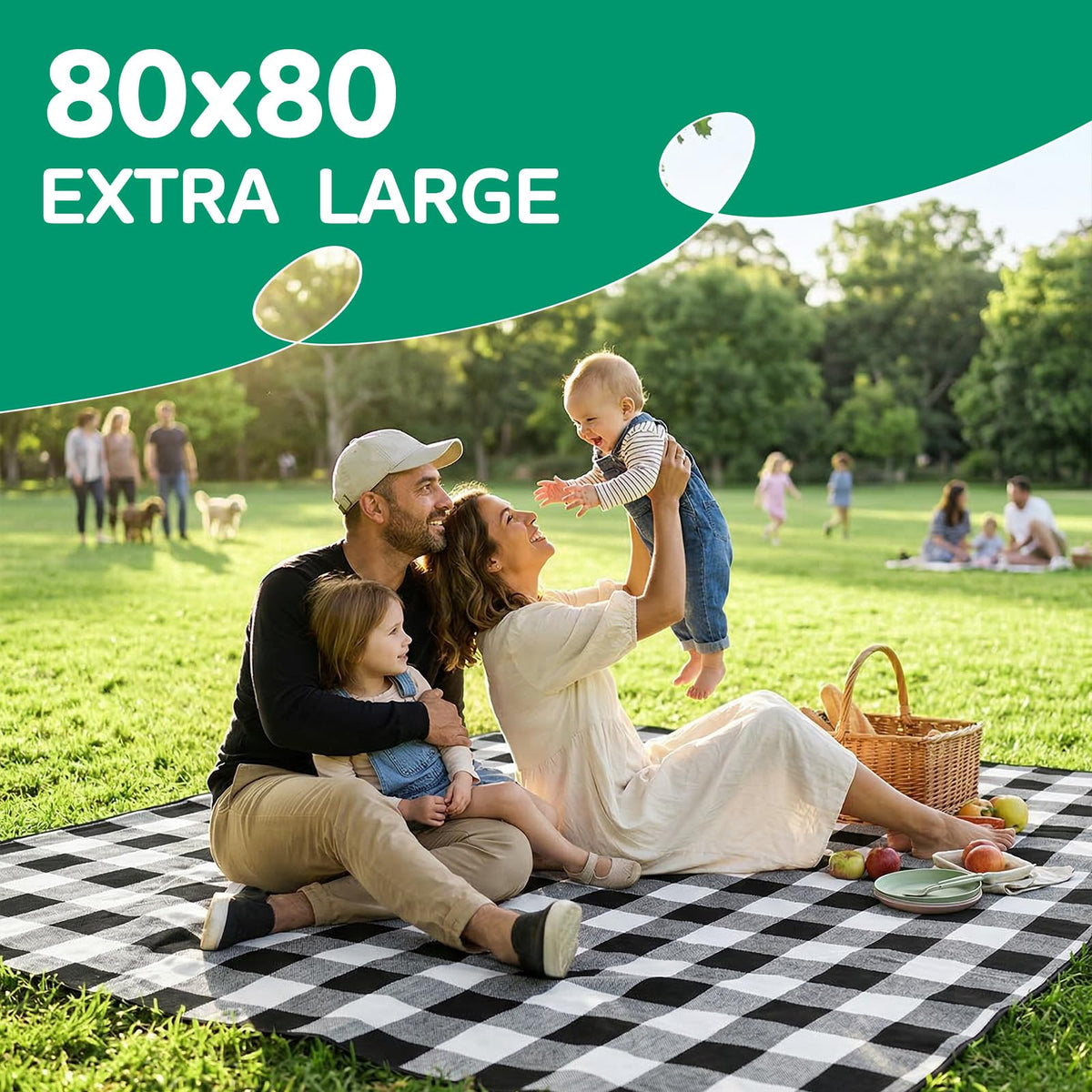 RYCHIC waterproof picnic blanket for camping, accommodates 4–8 adults