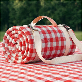 RYCHIC waterproof picnic blanket laid flat for 4-8 people, ideal for family outings and easy cleanup.