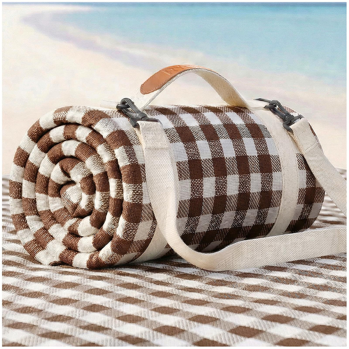 RYCHIC waterproof picnic blanket on a lake day for family relaxation.