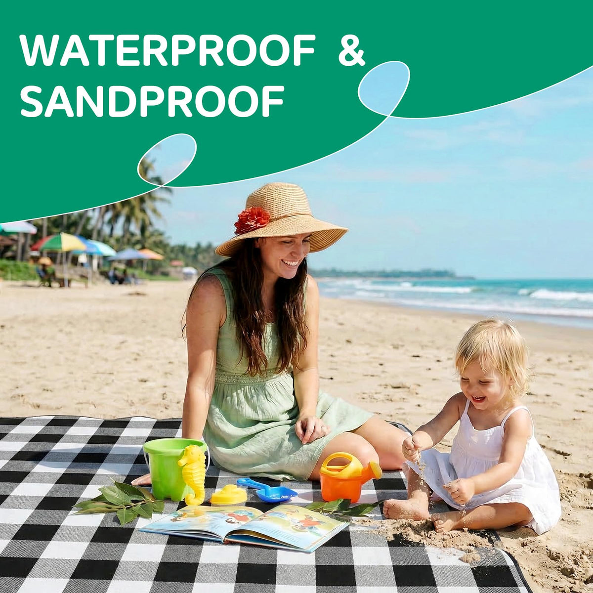 RYCHIC waterproof picnic blanket laid in the park for family seating