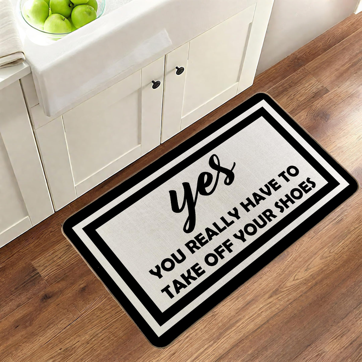 RYKEEN Shoes-off mat gray helps keep indoor floors clean.