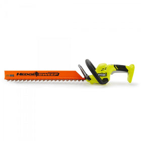RYOBI 18V ONE+ 22in hedge trimmer with HEDGESWEEP for quick cleanup.