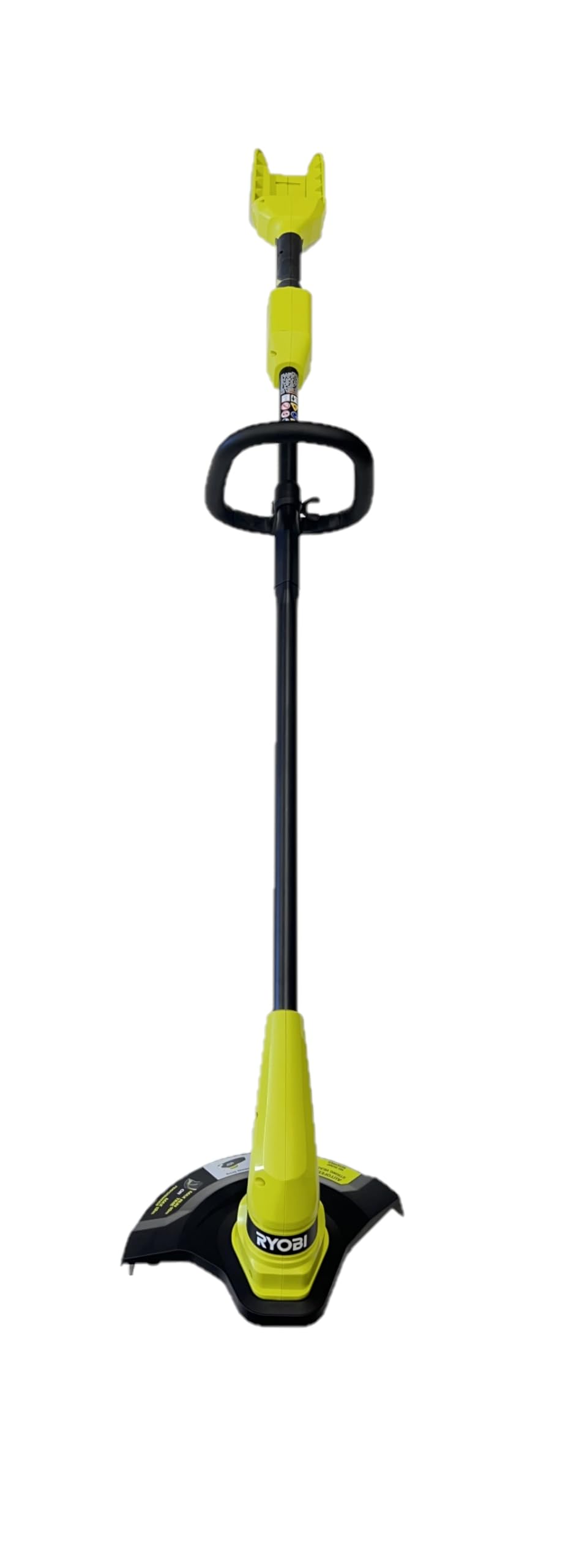 RYOBI 40V 12-in string trimmer with angled head for precise edging around shrubs.