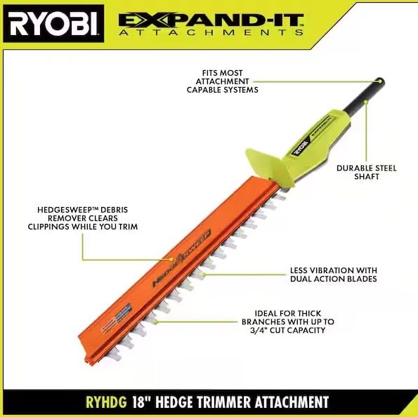 RYOBI HedgeSweep debris remover in action clears clippings as you trim.