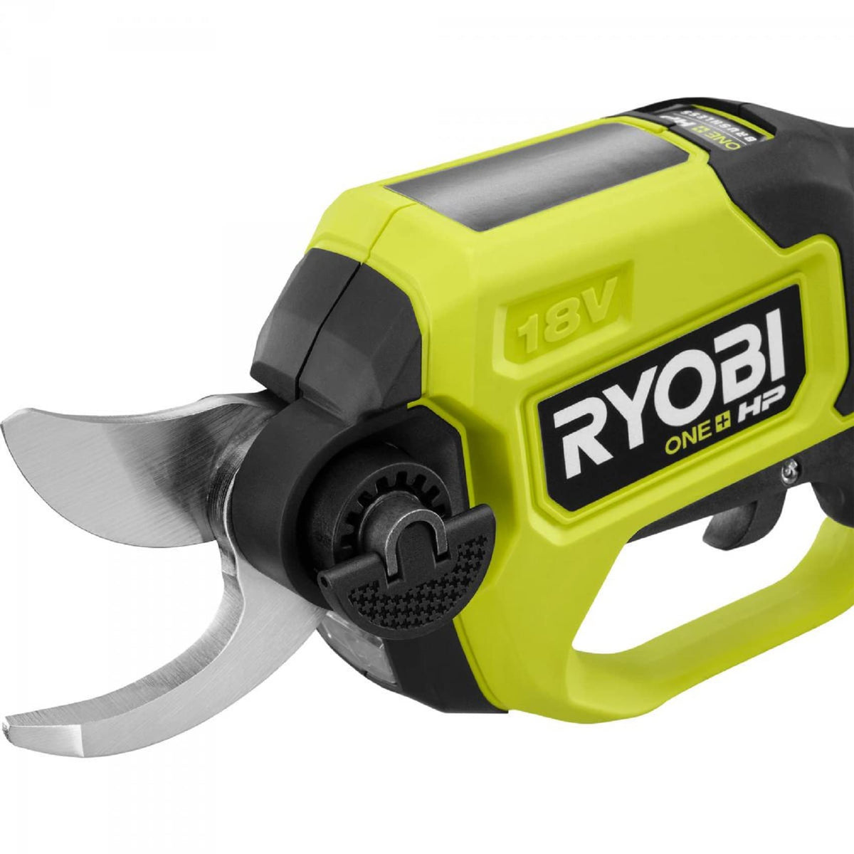 RYOBI ONE+ HP 18V cordless pruner with LED work light for precise pruning at dusk.