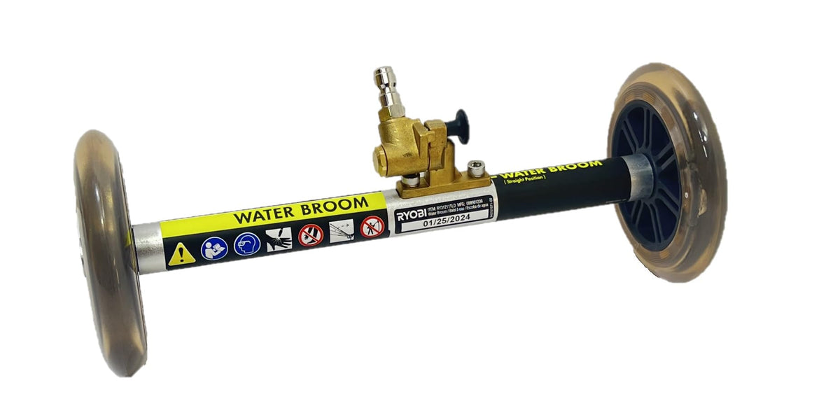 RYOBI Pressure Washer Water Broom side view shows quick-connect attachment for fast setup.