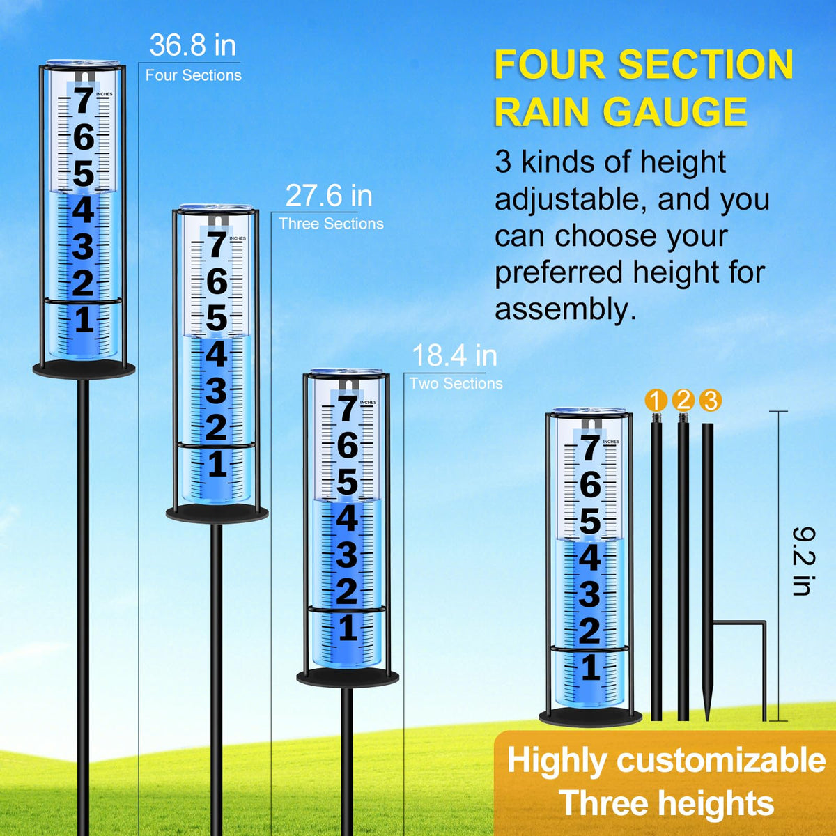 RYOEIKT Rain Gauge Blue Strip Reading improves visibility indoors or outdoors