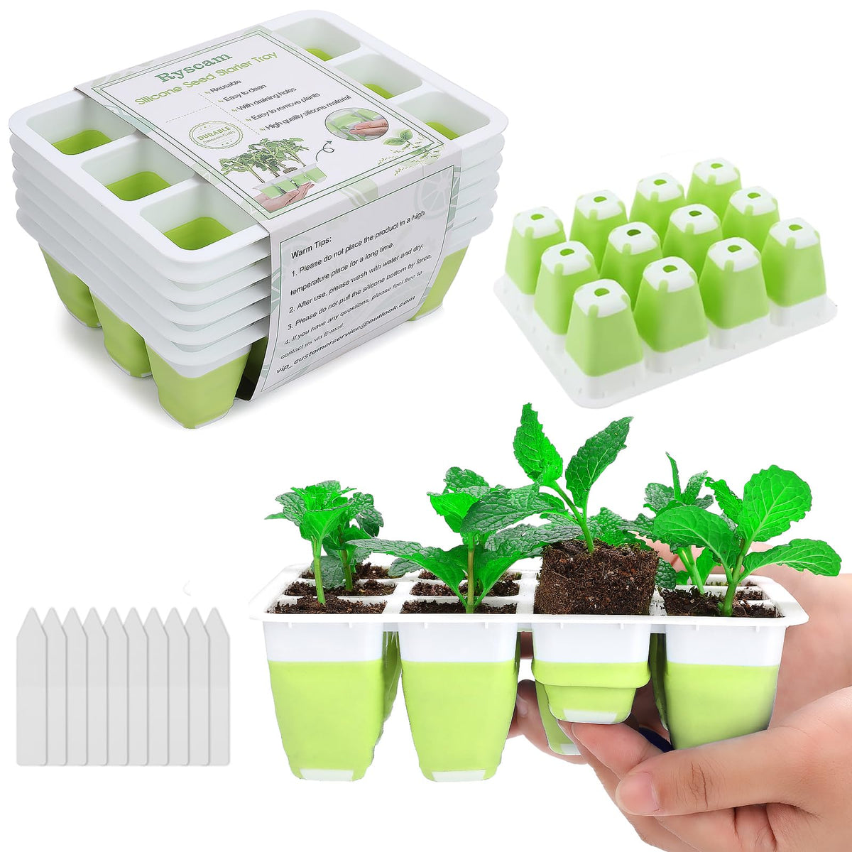 Ryscam silicone seed trays with 72 cells for organized germination and easy transplanting.