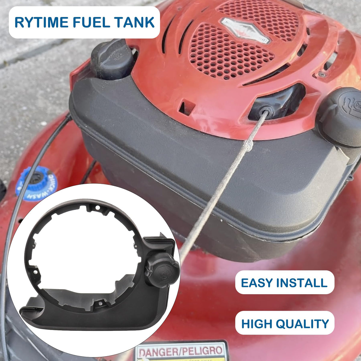 Durable plastic construction visible on RYTIME fuel tank.