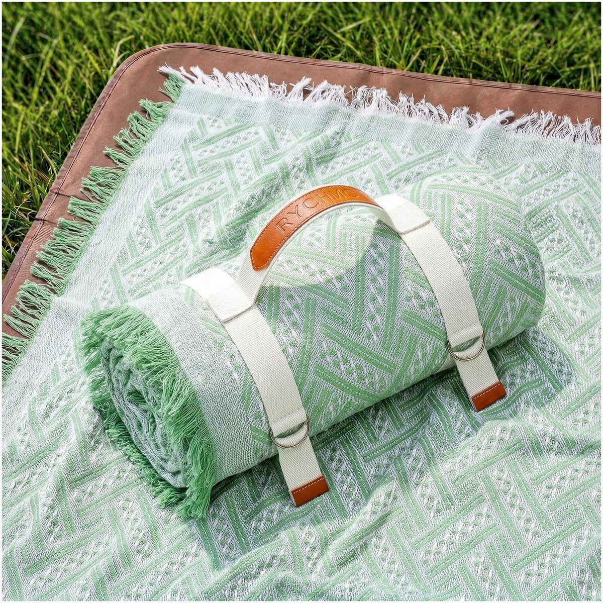 RYCHIC 2-in-1 blanket top view with soft woven texture for comfy outdoor seating