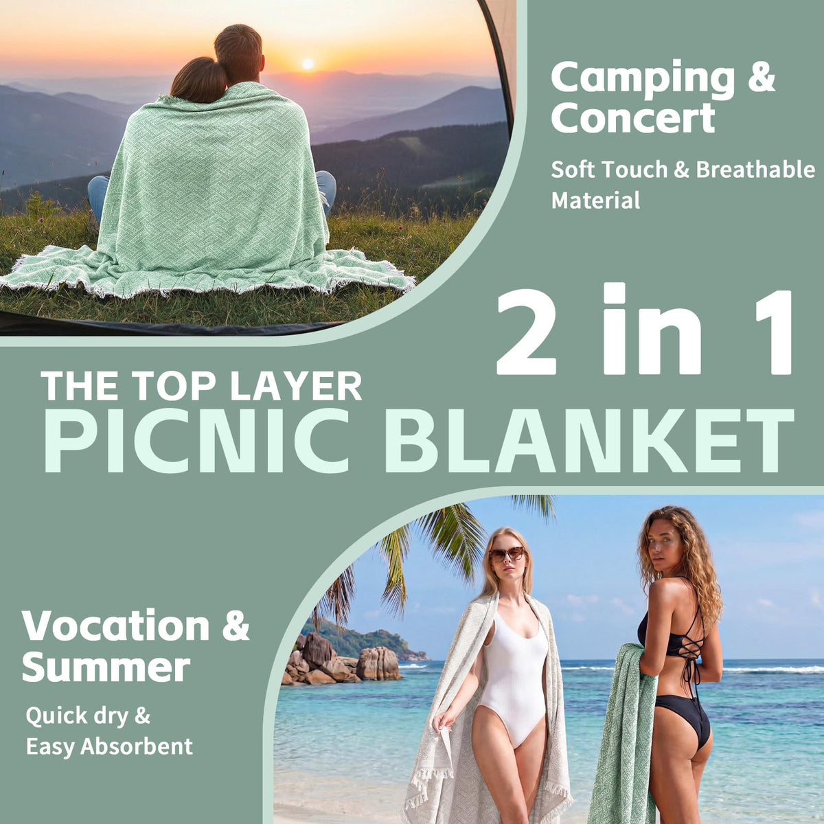 RYCHIC 2-in-1 blanket bottom shows waterproof protection on damp grass