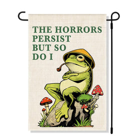 RZHV Horrors Persist double-sided garden flag, vibrant outdoor display.