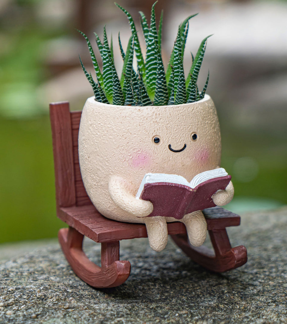 RZOIKZOI rocking-chair smiling face planter for indoor decor and plant care