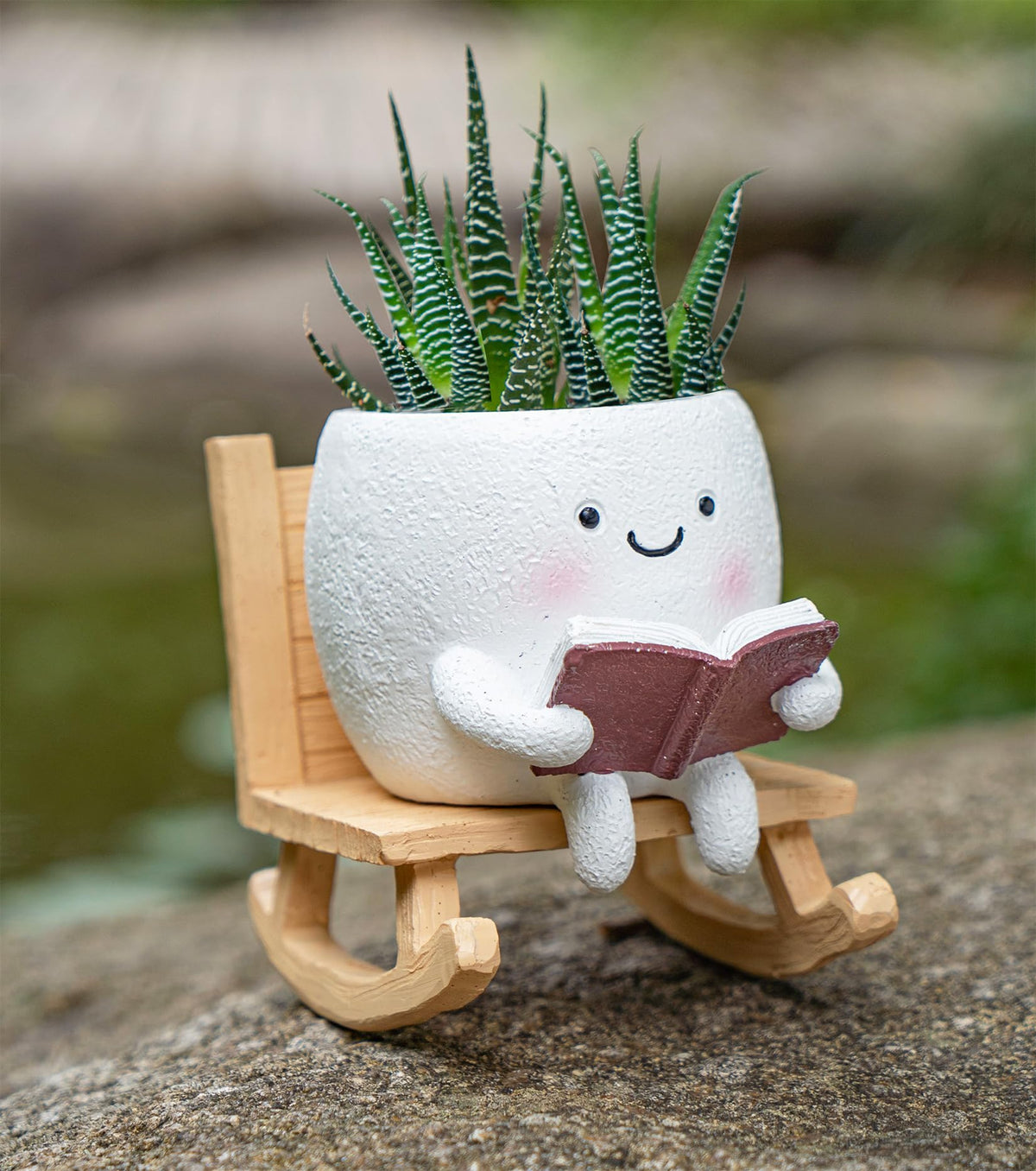 RZOIKZOI rocking-chair smily-face planter with drainage hole for healthy indoor plants