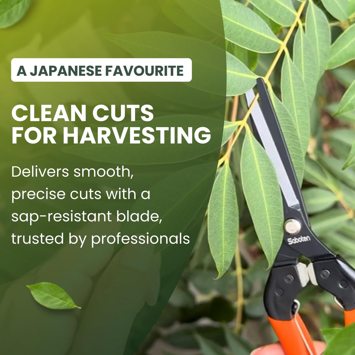 Saboten spring-loaded mechanism for smooth cutting action and reduced hand effort.