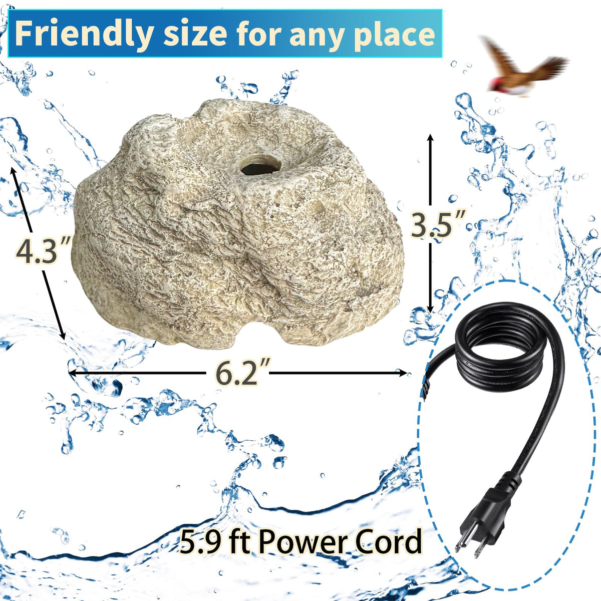 SAC SMARTEN ARTS 7.5W fountain pump delivers quiet water flow for bird baths