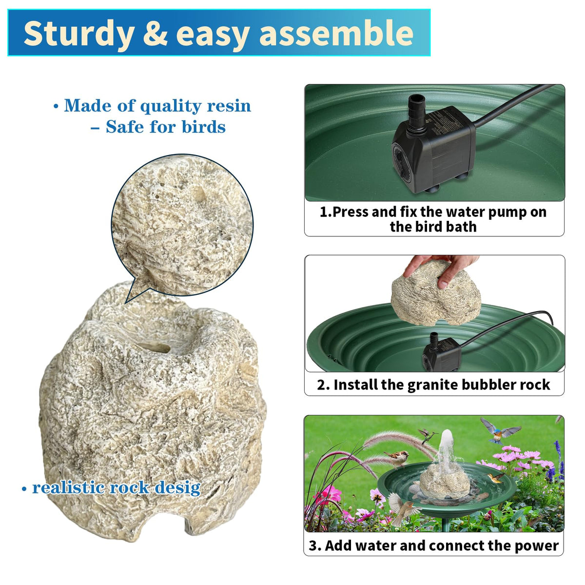 SAC SMARTEN ARTS resin granite fountain visually blends with garden settings