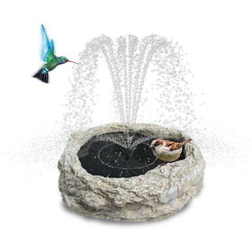 SAC SMARTEN ARTS solar panel birdbath fountain powers a sun-driven outdoor display.