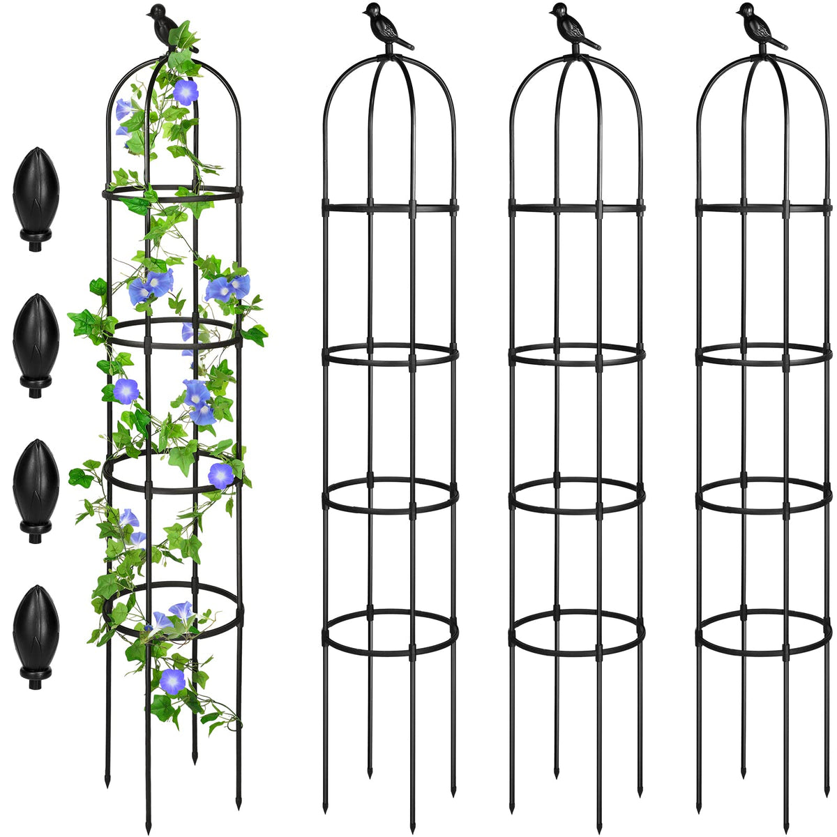 Sadnyy 4 pack 6 ft obelisk trellis for easy vertical gardening outdoors.