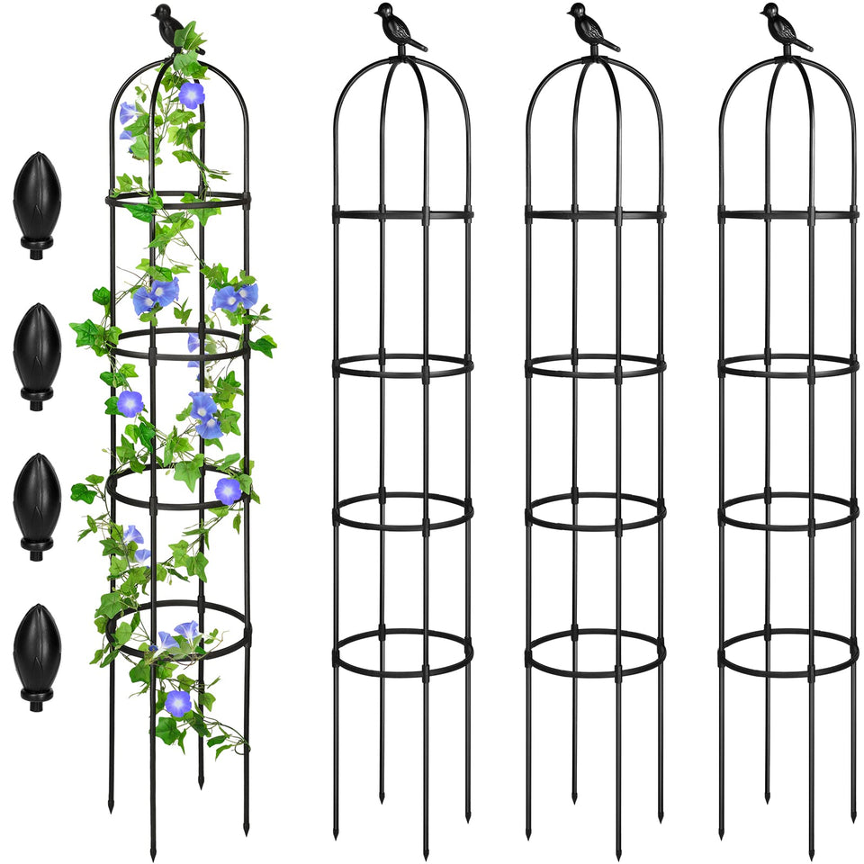 Sadnyy 4 pack 6 ft obelisk trellis for easy vertical gardening outdoors.