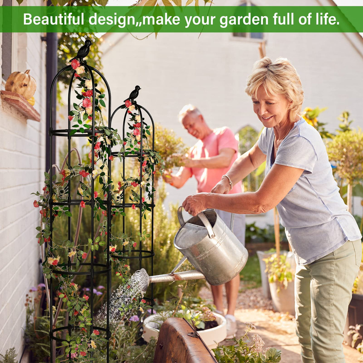Sadnyy climbing plant support suits roses, tomatoes, beans.