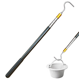 Sadoia extendable pool skimmer basket hook extends reach for easy cleaning.