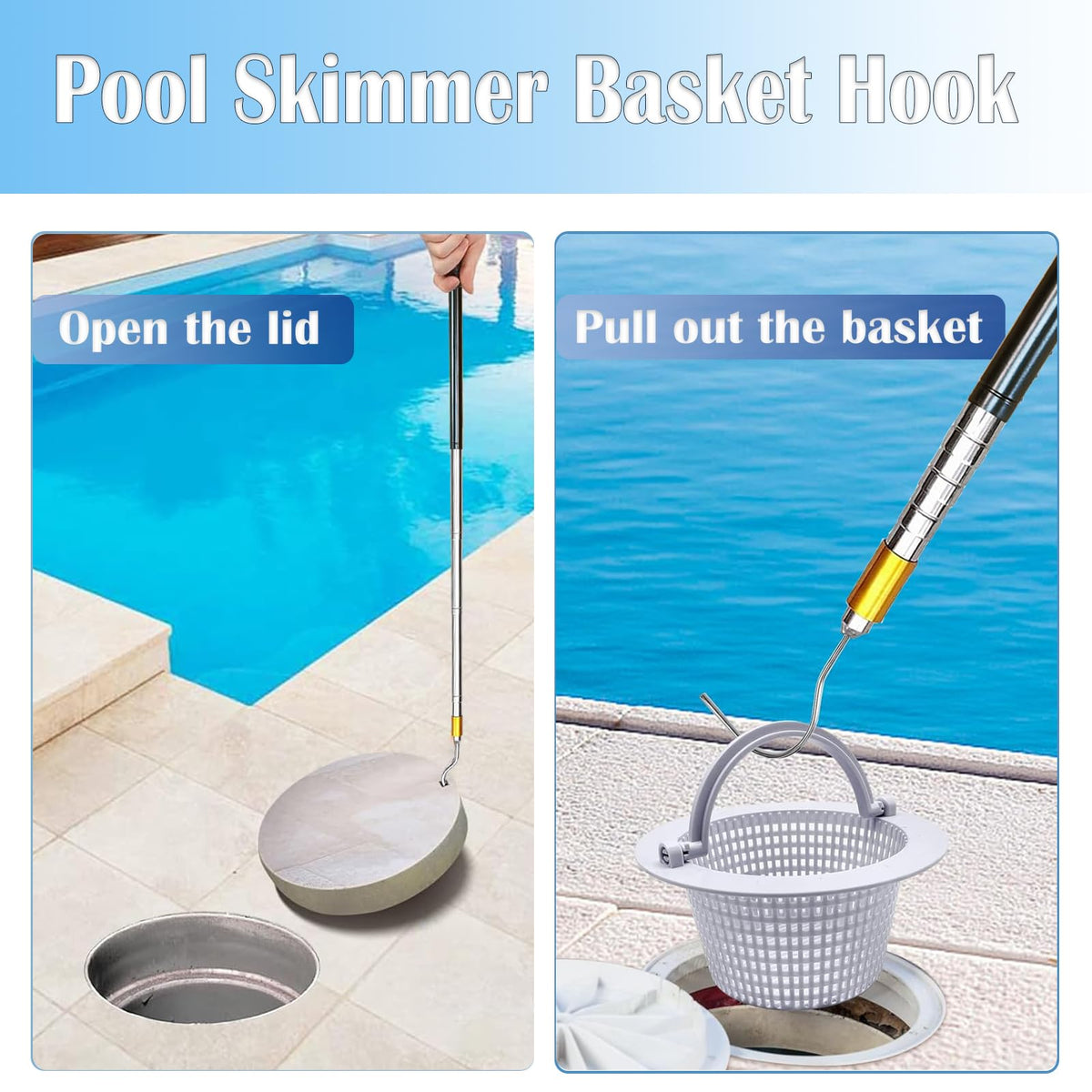 Sadoia stainless steel skimmer hook offers strength and rust resistance for pool care.