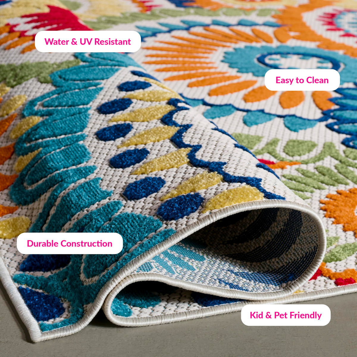 SAFAVIEH washable rug is kid- and pet-friendly for busy homes.