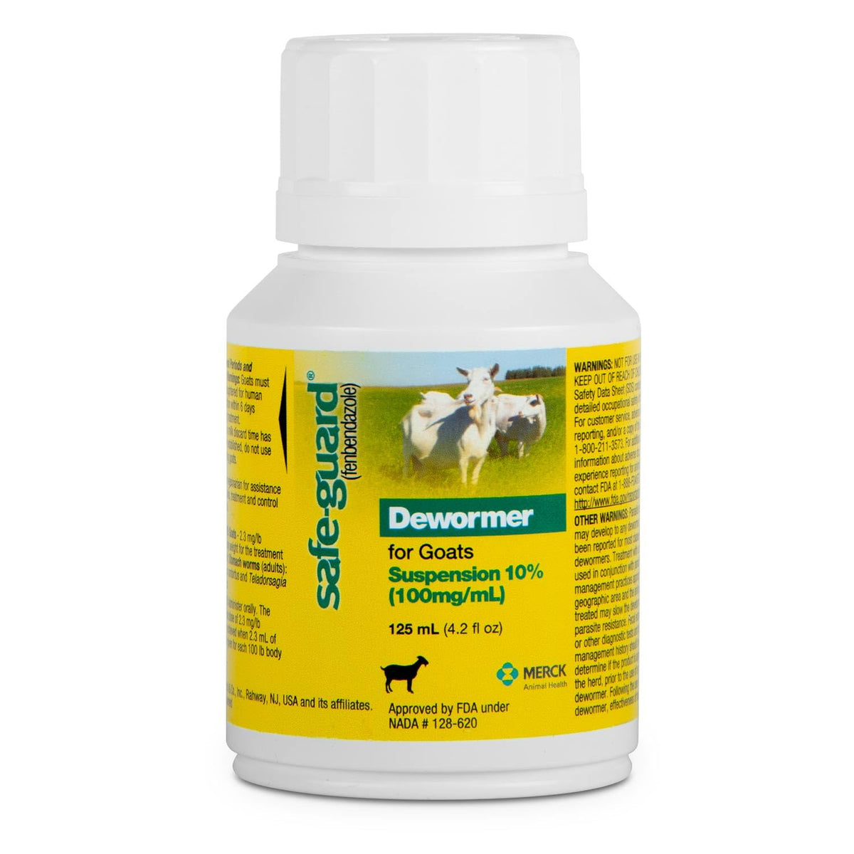 SAFE-GUARD fenbendazole liquid bottle poured for cattle deworming.