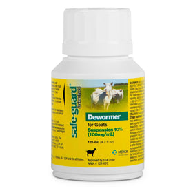 SAFE-GUARD fenbendazole liquid bottle poured for cattle deworming.